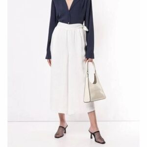 VINCE White Pleated Side Tie Culottes Wide Leg Pants